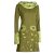 Vishes - Damen Blumen-Kleid Langarm-Shirtkleid Schal-Kleid Baumwollkleid  olive 40
