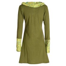 Vishes - Damen Blumen-Kleid Langarm-Shirtkleid Schal-Kleid Baumwollkleid  olive 42