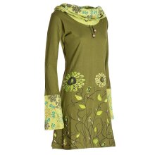 Vishes - Damen Blumen-Kleid Langarm-Shirtkleid Schal-Kleid Baumwollkleid  olive 42