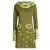 Vishes - Damen Blumen-Kleid Langarm-Shirtkleid Schal-Kleid Baumwollkleid  olive 48