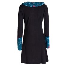 Vishes - Damen Blumen-Kleid Langarm-Shirtkleid Schal-Kleid Baumwollkleid  schwarz 34