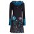 Vishes - Damen Blumen-Kleid Langarm-Shirtkleid Schal-Kleid Baumwollkleid  schwarz 36
