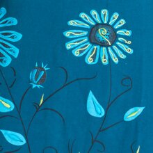 Vishes - Damen Blumen-Kleid Langarm-Shirtkleid Schal-Kleid Baumwollkleid  türkis 36