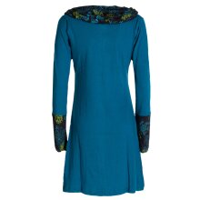 Vishes - Damen Blumen-Kleid Langarm-Shirtkleid Schal-Kleid Baumwollkleid  türkis 36