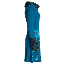 Vishes - Damen Blumen-Kleid Langarm-Shirtkleid Schal-Kleid Baumwollkleid  türkis 36