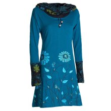 Vishes - Damen Blumen-Kleid Langarm-Shirtkleid Schal-Kleid Baumwollkleid  türkis 38