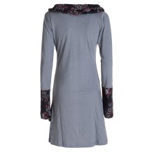 Vishes - Damen Blumen-Kleid Langarm-Shirtkleid Schal-Kleid Baumwollkleid  grau 36