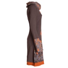 Vishes - Damen Blumen-Kleid Langarm-Shirtkleid Schal-Kragen Baumwollkleid  braun 34