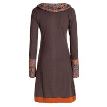 Vishes - Damen Blumen-Kleid Langarm-Shirtkleid Schal-Kragen Baumwollkleid  braun 36