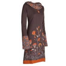 Vishes - Damen Blumen-Kleid Langarm-Shirtkleid Schal-Kragen Baumwollkleid  braun 44