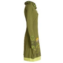 Vishes - Damen Blumen-Kleid Langarm-Shirtkleid Schal-Kragen Baumwollkleid  olive 44
