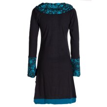 Vishes - Damen Blumen-Kleid Langarm-Shirtkleid Schal-Kragen Baumwollkleid  schwarz 34