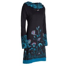 Vishes - Damen Blumen-Kleid Langarm-Shirtkleid Schal-Kragen Baumwollkleid  schwarz 34
