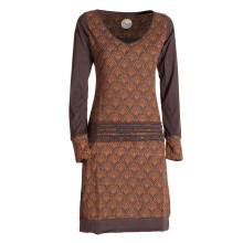 Vishes - Leichtes Jerseykleid Damen Langarm Kleider Sweatkleid Punkte braun 46