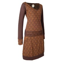 Vishes - Leichtes Jerseykleid Damen Langarm Kleider Sweatkleid Punkte braun 48