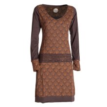 Vishes - Leichtes Jerseykleid Damen Langarm Kleider Sweatkleid Punkte braun 48-50
