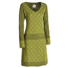 Vishes - Leichtes Jerseykleid Damen Langarm Kleider Sweatkleid Punkte olive 34