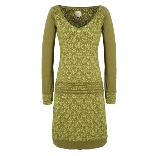 Vishes - Leichtes Jerseykleid Damen Langarm Kleider Sweatkleid Punkte olive 48-50