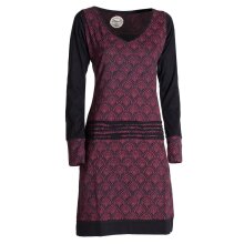 Vishes - Leichtes Jerseykleid Damen Langarm Kleider Sweatkleid Punkte schwarz-dunkelrot 34