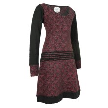 Vishes - Leichtes Jerseykleid Damen Langarm Kleider Sweatkleid Punkte schwarz-dunkelrot 34