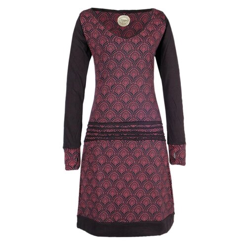 Vishes - Leichtes Jerseykleid Damen Langarm Kleider Sweatkleid Punkte schwarz-dunkelrot 38-40
