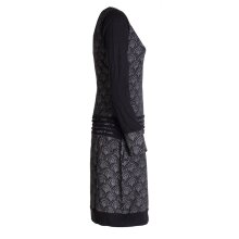 Vishes - Leichtes Jerseykleid Damen Langarm Kleider Sweatkleid Punkte schwarz-grau 42