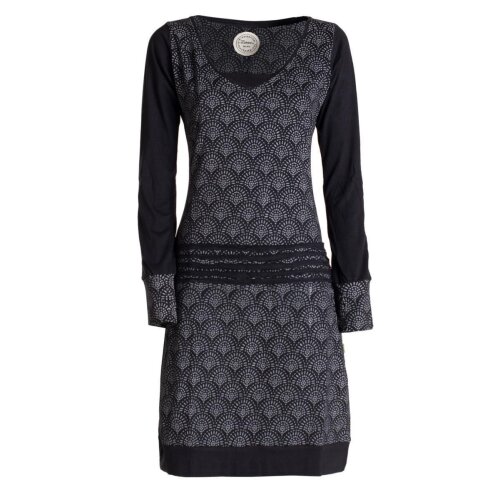 Vishes - Leichtes Jerseykleid Damen Langarm Kleider Sweatkleid Punkte schwarz-grau 48