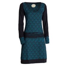 Vishes - Leichtes Jerseykleid Damen Langarm Kleider Sweatkleid Punkte schwarz-türkis 36
