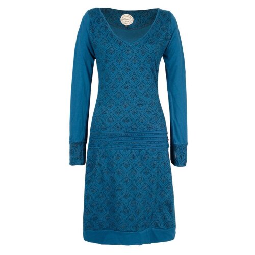 Vishes - Leichtes Jerseykleid Damen Langarm Kleider Sweatkleid Punkte türkis 48-50