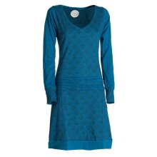 Vishes - Leichtes Jerseykleid Damen Langarm Kleider Sweatkleid Punkte türkis 48-50