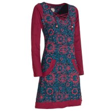 Vishes Damen Langarm Longshirt-Kleid Sweatkleid Shirt-Kleid Blumen schwarz 36