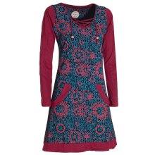 Vishes Damen Langarm Longshirt-Kleid Sweatkleid Shirt-Kleid Blumen schwarz 50