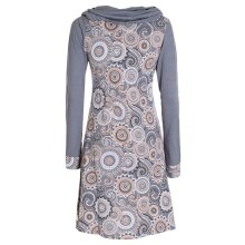 Vishes - Damen Lang-arm Kleid Schal-Kleid Winterkleider Baumwollkleid grau 44