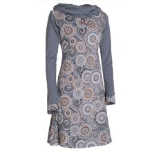 Vishes - Damen Lang-arm Kleid Schal-Kleid Winterkleider Baumwollkleid grau 44