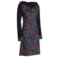 Vishes - Damen Lang-arm Kleid Schal-Kleid Winterkleider Baumwollkleid schwarz 36
