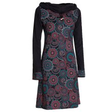 Vishes - Damen Lang-arm Kleid Schal-Kleid Winterkleider Baumwollkleid schwarz 44