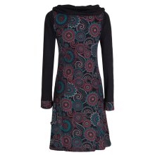Vishes - Damen Lang-arm Kleid Schal-Kleid Winterkleider Baumwollkleid schwarz 46-48