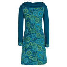 Vishes - Damen Lang-arm Kleid Schal-Kleid Winterkleider Baumwollkleid türkis 36