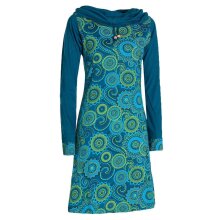 Vishes - Damen Lang-arm Kleid Schal-Kleid Winterkleider Baumwollkleid türkis 36