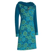 Vishes - Damen Lang-arm Kleid Schal-Kleid Winterkleider Baumwollkleid türkis 40
