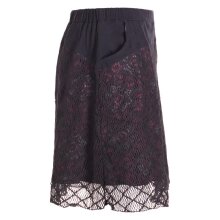 Vishes - Kurzer Damen Spitzen-Rock Baumwoll-Rock Bunt Blumen Lagen-Rock schwarz 3XL