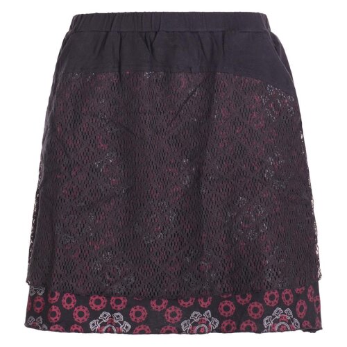 Vishes - Kurzer Damen Spitzen-Rock Baumwoll-Rock Bunt Blumen Lagen-Rock schwarz 46