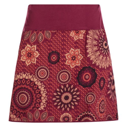 Vishes - Kurzer Damen Baumwoll-Rock Bunt mit Mandalas und Blumen bedruckt dunkelrot 42