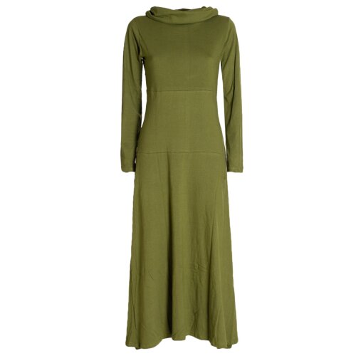 Vishes Damen Maxi-Kleid Baumwolle Casual Rollkragen mit Tasche olive 38-40
