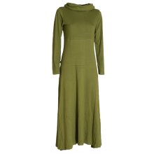 Vishes Damen Maxi-Kleid Baumwolle Casual Rollkragen mit Tasche olive 38-40