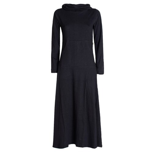 Vishes Damen Maxi-Kleid Baumwolle Casual Rollkragen mit Tasche schwarz 36-38