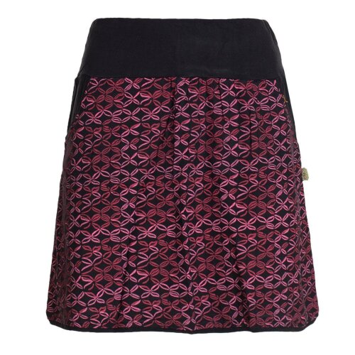 Vishes Kurzer Damen Baumwoll-Rock mit Facetten Bedruckt mit Taschen schwarz-dunkelrot 32-34
