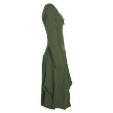 Vishes Langes Langarm Damen Kleid Bio-Baumwolle Einfarbig mit Schnürung V-Ausschnitt olive 34