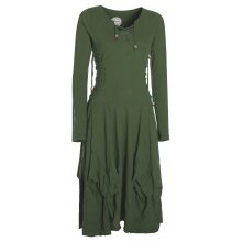 Vishes Langes Langarm Damen Kleid Bio-Baumwolle Einfarbig mit Schnürung V-Ausschnitt olive 36
