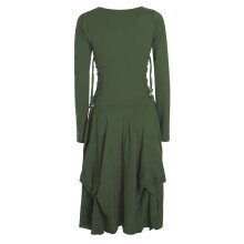 Vishes Langes Langarm Damen Kleid Bio-Baumwolle Einfarbig mit Schnürung V-Ausschnitt olive 38-40